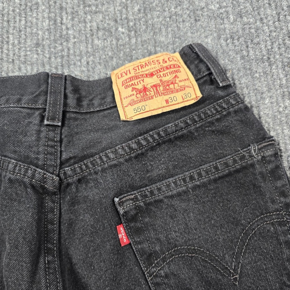 Levis 550 Jeans Mens 30x30 Black Relaxed Fit Tapered Leg Denim 100% Cotton 26x28 - Picture 3 of 14